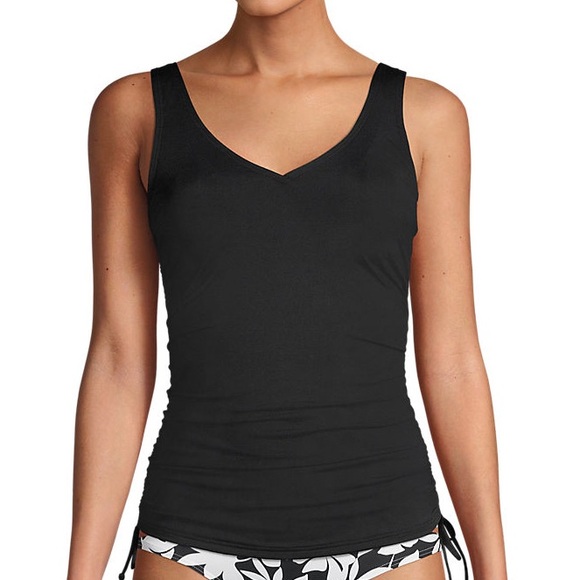 LANDS’ END womens chlorine resistant black underwire tankini swim top sz 12. - Picture 1 of 13